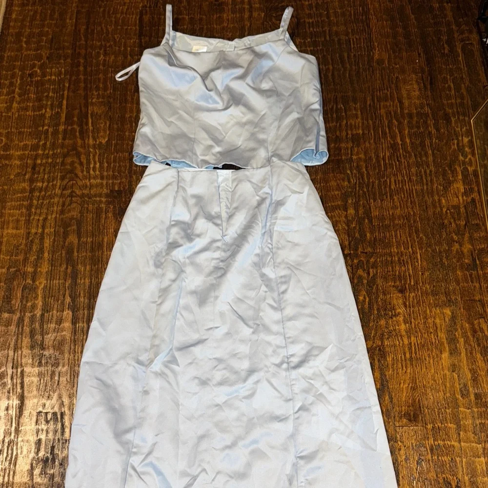 Vintage 1990s Too Neiman Marcus Light Blue Satin Two-Piece Set | Pristine - Picture 8 of 11
